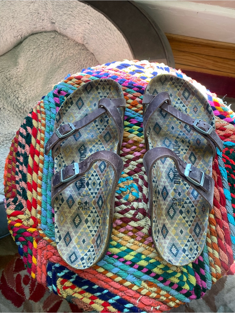 Birkenstock Lavender Oiled Leather Mayari Sandals with Patterned Footbed 39